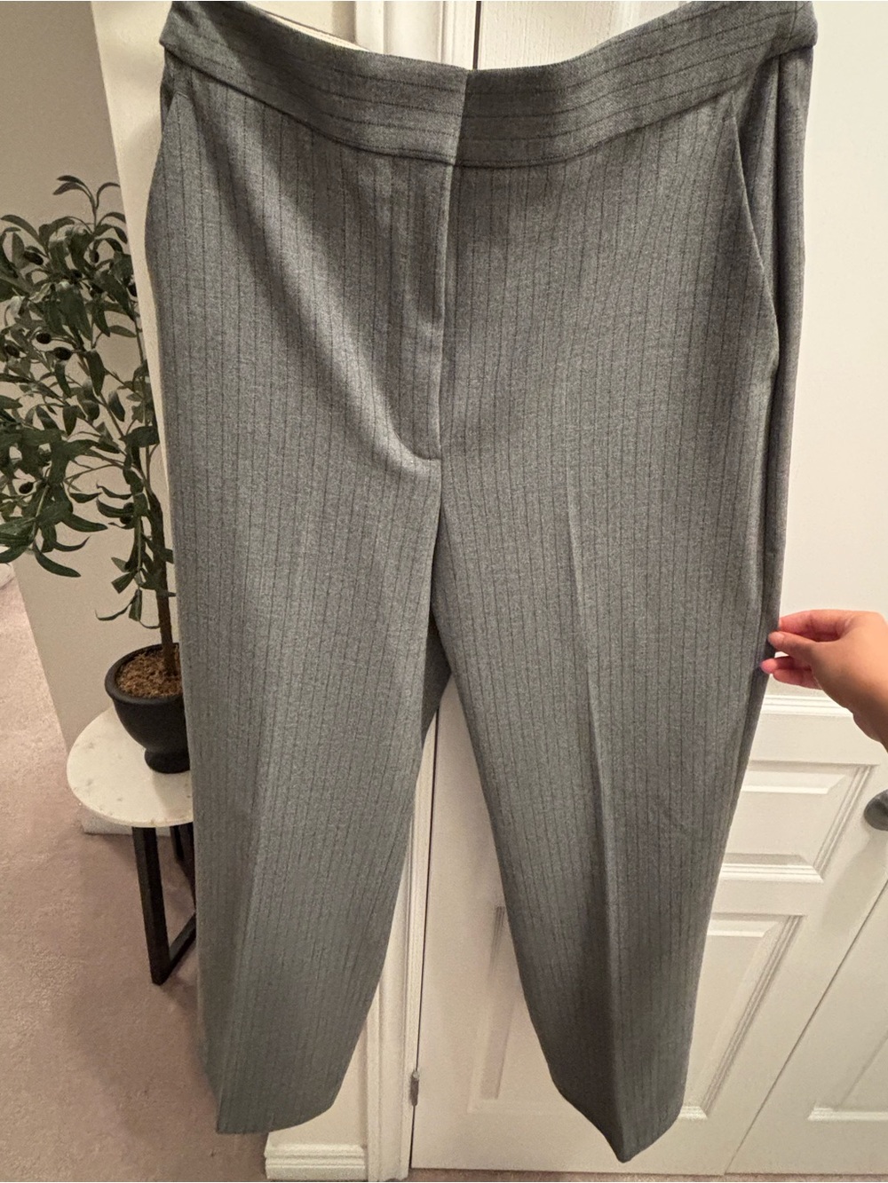 Aritzia Light Gray Pinstripe Straight-Leg Pants